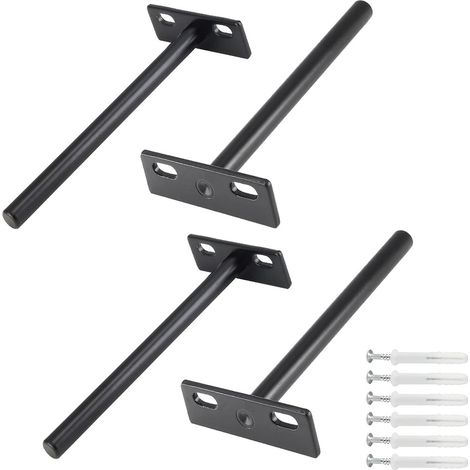 Beauvie-Supports d'étagère, support mural flottant dissimulé pour étagères de rangement, en métal, capacité de charge élevée, 12 mm de long, noir, 4 pièces. (1/5)