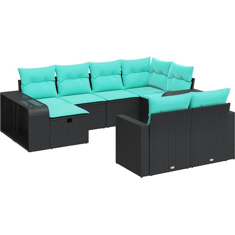 Set Divani da Giardino 10pz con Cuscini in Polyrattan Nero vidaXL (1/5)