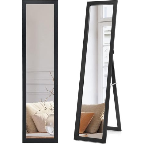 GOPLUS Miroir 2 en 1 Mural sur Pied, HD Miroir avec Cadre de Style Moderne, Psyché 147 x 29 CM, sur Toute La Longueur, Idéale pour Votre Vestibule ou Chambre à Coucher (Noir) (1/5)