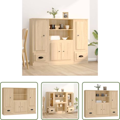 vidaXL Hochregal Holzwerkstoff - Highboards 3 Stk. Sonoma-Eiche Holzwerkstoff (1/5)