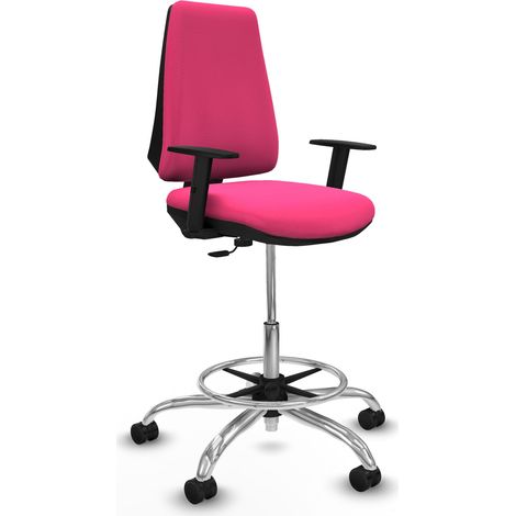 Taburete Elche CP similpiel rosa brazos 1D base cromada ruedas 65mm nailon