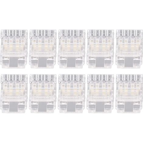 10pcs 10mm 4Pin Connecteurs de Bande de Lumière LED Transparents sans Soudure Clips Non Câblés Connexion D'extension de Borne pour la Maison, L'école, le Bureau (1/5)