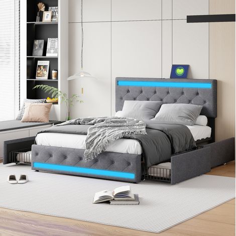 Struttura letto matrimoniale 160x200 cm grigio scuro con LED, USB e 4 vani contenitore (1/5)