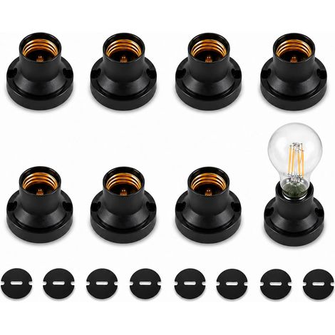 Douille E27 Noire Lot de 8, Support Ampoule à Visser avec Bague de Fixation (1/5)