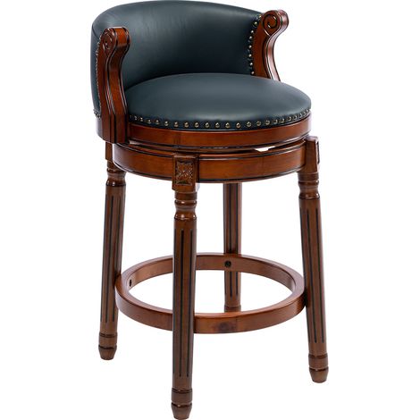 Tabouret de bar en cuir véritable avec dossier, pivotant à 360°, hauteur comptoir, structure en bois ivoire (1/5)