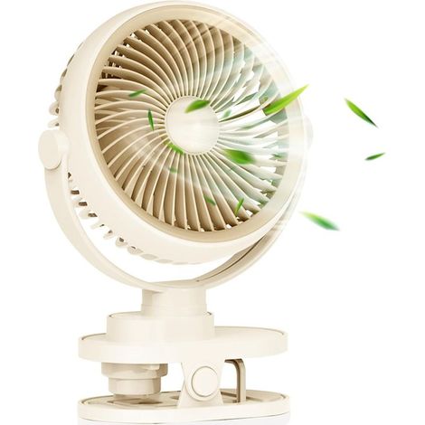 5 Vitesses,Ventilateur à Pince USB Rechargeable 1200mAh,(Beige,Rotation 360°,Pince Inversible Anti Rayures,Compact pour Poussette/Voiture/Bureau ,Avec Veilleuse Mini Ventilateur Cadeau d'Été Idéal (1/5)