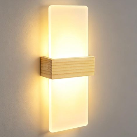 Applique Murale Intérieure Bois 3000K Blanc Chaud 12W Lampe Murale Chambre LED Moderne en Acrylique Applique Murale Éclairage Haut et Bas pour Couloir Escalier Chambre Salon (1/5)