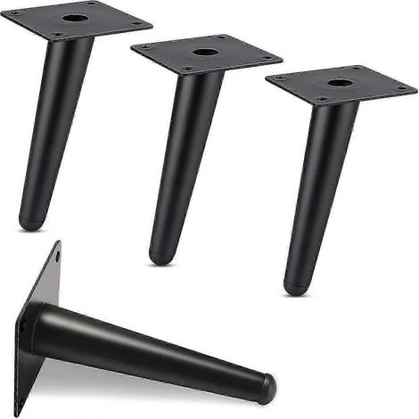Ensemble de 4 pieds de meubles inclinés, noirs, pieds de table fuselés, pieds de canapé, avec vis, pieds d'armoire, résistants aux rayures et durables, adaptés aux meubles de moins de 10 cm. (1/5)