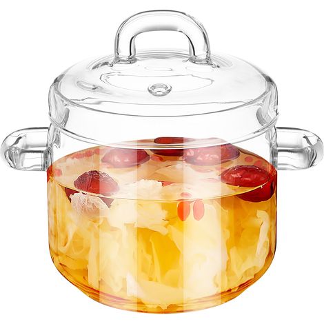 Casserole en verre transparent résistant à la chaleur, en borosilicate haute densité, avec couvercle, 700 ml. Idéale pour les pâtes, les nouilles instantanées, les ragoûts et les sauces.