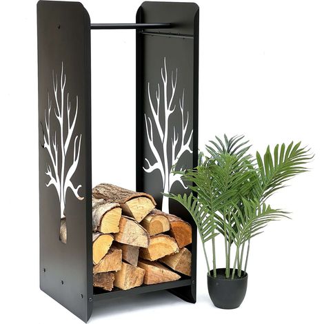 DanDiBo Kaminholzregal Innen Metall Schwarz 100 cm Kaminholzständer 96428 Brennholzregal Schmal Kaminholzhalter (1/5)