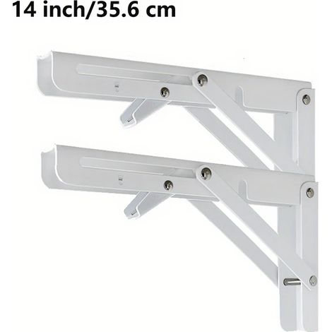 (Blanc 35,5 cm - 2 pièces) 2 supports d'étagère pliables robustes en acier, fixation murale, pour établi, étagères de table, équerre de support - quincaillerie pour la maison (1/5)