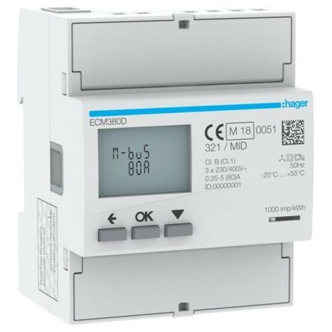 COMPTEUR TRI 80A MBUS MID - GESTION DU BATIMENT HAGER ECM380D (1/3)
