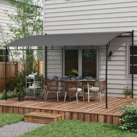 Pergola-gazebo avec 12 trous de drainage. En métal et polyester. 400 x 296 x 200/262 cm. Gris foncé.