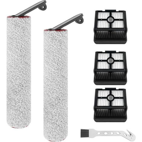 Rouleau de brosse de rechange et filtre HEPA pour Dreame H12 Pro, H12 Dual aspirateur sec et humide sans fil, 2 rouleaux de brosse + 3 filtres HEPA + 1 brosse de nettoyage (1/4)