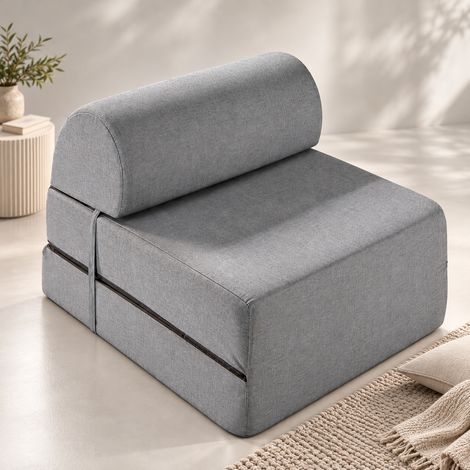 Pouf lit pliant avec matelas amovible – Structure en métal antirouille – Housse hypoallergénique – Dimensions 70x180 cm – Aznar