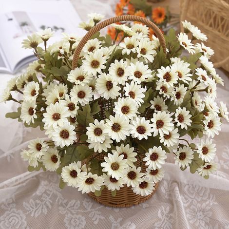 Bouquet De Fleurs Artificielles - Marguerite En Soie Et Plastique - Tige Longue Flexible Pour Décoration Intérieure Extérieure Mariage Bureau Jardin - 1 Pièce (1/3)