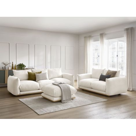 BOBOCHIC - Ensemble canapé droit fixe 3+2 places ERNEST avec pouf Beige (1/5)
