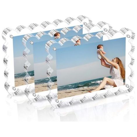 Lot de 3 cadres photo en acrylique : cadre photo magnétique double face, cadre photo transparent en forme d'éventail, peut contenir des photos personnelles