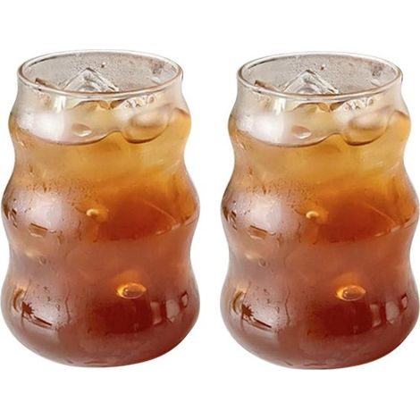 Becher 2er Set 530 ml Eiskaffeebecher Klare Trinkgläser Vintage Gläser mit Wellpappe, Smoothie /Wasserbecher, für Matcha, Whisky, Cocktails, Milc (1/5)