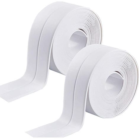 Joint Silicone Blanc Salle de Bain,2 PCS Bande Etancheite Autocollante Scellant Etanche à la Moisissure Ruban d'étanchéité de Bain pour Cuisine Toilette mur Coin Baignoire Blanc