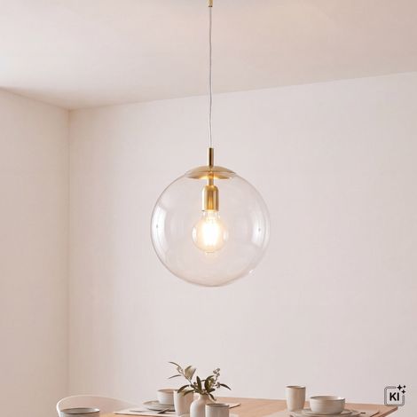 Lampe à suspension en métal et verre L : 30 cm H : max. 200 cm en or Abat-jour boule E27 lampe à suspension ronde moderne (1/5)