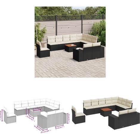 11-tlg. Garten-Sofagarnitur mit Kissen Schwarz Poly Rattan - Gartenmöbel Set - Esszimmergarnitur Outdoor - Lounge Möbel - Rattan Gartenset - Balkonmöbel - Home & Living (1/3)