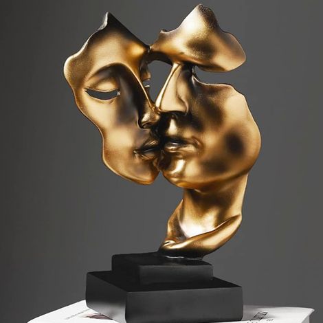 Silence Is Golden Sculpture Moderne Abstraite Décor Chambre Vin, Penseur Créatif, Statue Dorée, Art Minimaliste, Cadeau Intéressant (1/5)