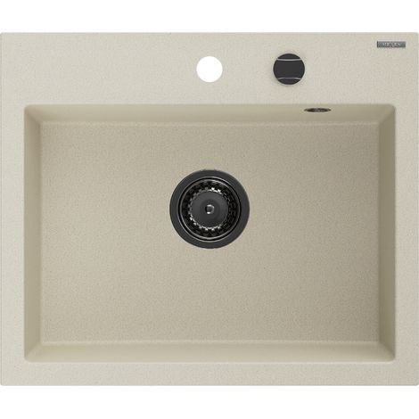 Mexen Oscar fregadero de granito de 1 cubeta 580 x 490 mm, beige, sif贸n negro - 6519581000-69-B (1/5)