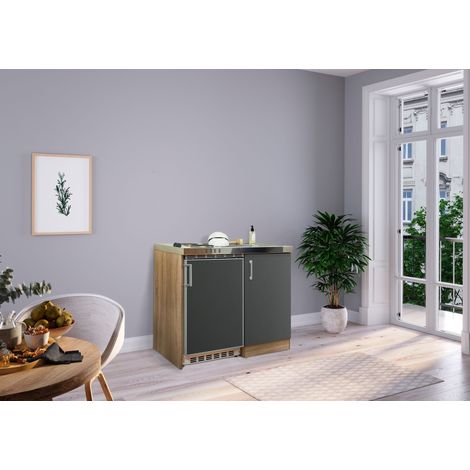 Küche Miniküche Singleküche Küchenzeile Pantry Eiche Grau Levin 100 cm Respekta