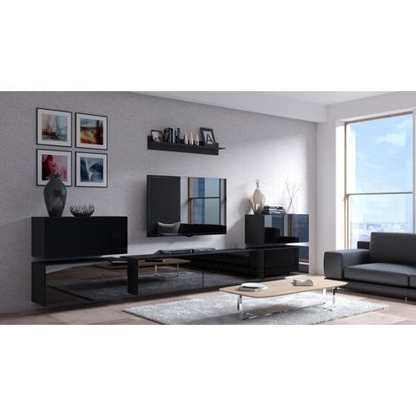 Ensemble meuble TV CONCEPT 78-78-HG-B-1 noir brillant 352 cm (1/2)