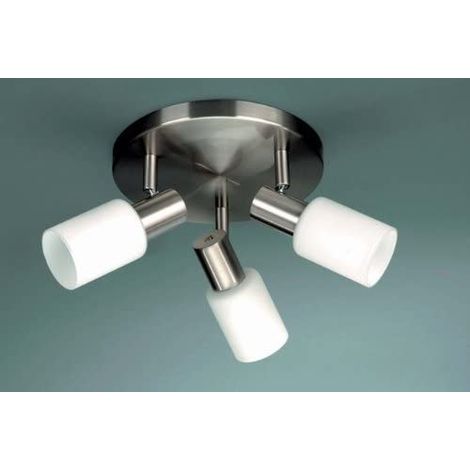 PRONTO Plafoniera acciaio spazz +  vetro cilindro satinato bianco