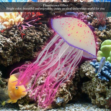 Méduse artificielle en silicone rouge pour aquarium, décoration et ornement. (1/5)