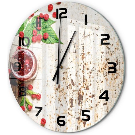 Horloge Murale Ronde Déco Salon Verre Trempé Silencieuse Design Contemporain Confiture de framboises fi 60 cm (1/5)