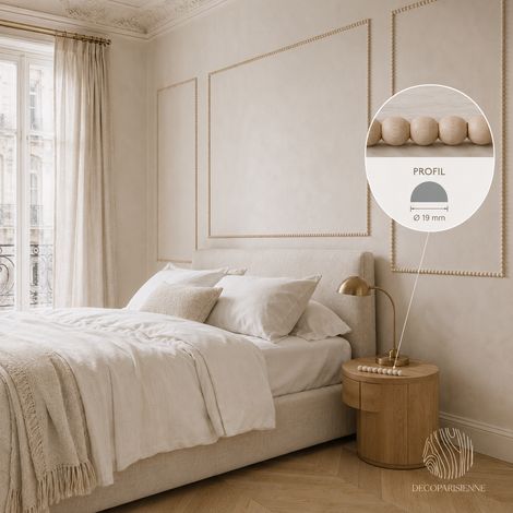 Moulure Murale Perle - Bois Brut - D.19 mm - 100 cm - Hêtre Naturel - a Peindre - Décoration murale (1/3)