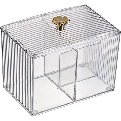 Boîte de rangement transparente pour cotons-tiges avec couvercle et grille, idéale pour décorer un bureau ou pour ranger vos cosmétiques. (1/5)