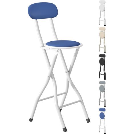 mcc direct Folding Bar Stools Set of 1, Breakfast Barstool Kitchen Restaurant Seating, Faux Leather Foldable Chairs with Metal Frame, Padded High Chairs BLUE