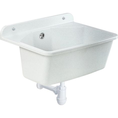 Gospo Ausgussbecken mit Siphon, 46x37x20 cm, Waschbecken aus Kunststoff, weiß (1/5)