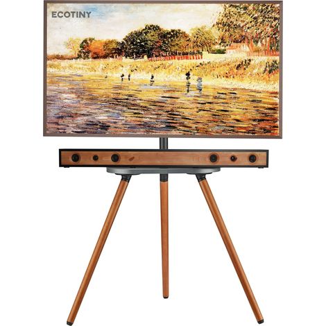 Chevalet TV pour écran LCD LED OLED de 43 à 65 pouces jusqu'à 35 kg  Support TV stable en bois avec plateau en bois, VESA max 400 x 400 mm, bois de noyer noir (1/5)