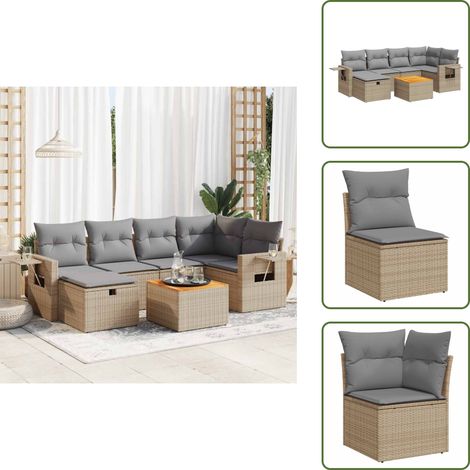 7-tlg. Garten-Sofagarnitur mit Kissen Beige Poly Rattan - Gartensofa Set - Garten Sofa Set - Outdoor Sofa Set - Garten Sofagarnitur (1/5)