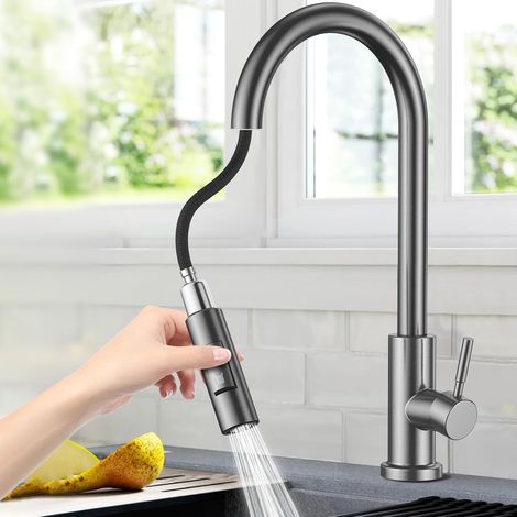 Robinet Cuisine Extractible avec Base Amovible, Norme G3/8" EU Mitigeur Cuisine Chaud et Froid en Acier Inoxydable, Rotatif à 360°Mitigeur Evier Cuisine Librement Mitigeur (Noir)