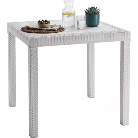 Tavolo da esterno Acqua, Base per picnic, Piano da pranzo da giardino, Banco outdoor multiuso, Made in Italy, 80x80 h74 cm, Bianco