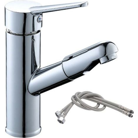 Mitigeur Lavabo, Robinet Cuisine Douchette, Monotrou de Col robinet de cuisine, Robinet Salle de Bain, Acier Inoxydable 304 ABS Céramique, Anti-éclaboussures, Mélangeur à Eau Chaude et Froide (1/5)