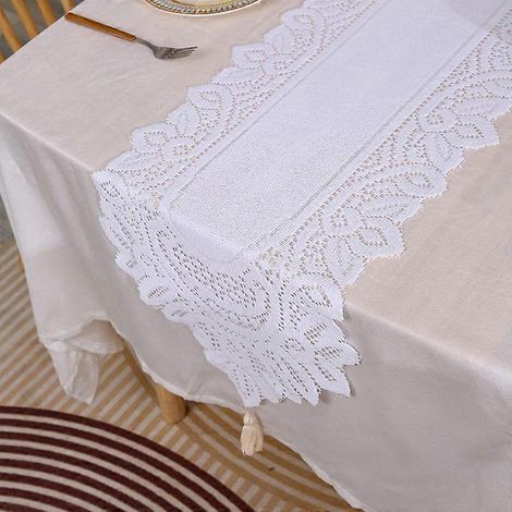 Chemin de table blanc, chemin de table tissé, décoration de table vintage, chemin de table rectangulaire en tissu de Noël, pour la décoration de table de mariage, baptême, C (1/5)