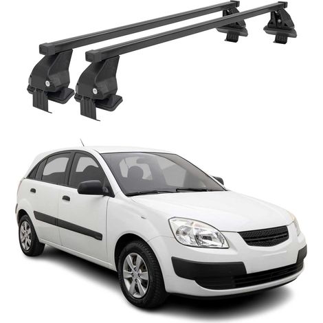 OMAC Barres de toit transversales en acier pour Kia Rio II HB 2005-2011 – Antivol inclus – Testées City Crash – DIN 75302:2019 – ISO/PAS 11154:2006 – Charge max 50 kg Noir (1/4)