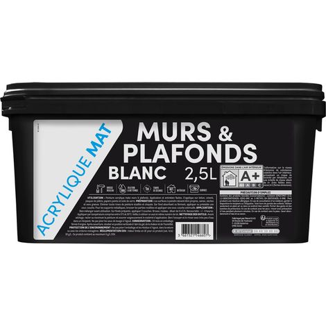 Peinture Mur & Plafond Mat Acrylique 2.5l Finition Mate, Séchage Rapide, Lessivable - Générique