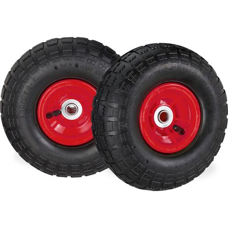 4 x Sackkarrenrad 4.1/3.5-4, luftbereifte Ersatzräder für Bollerwagen, für 16 mm Achse, 136 kg, 260x85mm, schwarz-rot