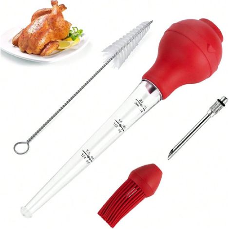 Baster à dinde : outil premium pour seringue de cuisine, rôtissoire à la maison, ampoule en silicone détachable, 2 aiguilles injectrices de marinade pour viande : idéal pour Thanksgiving (1/4)
