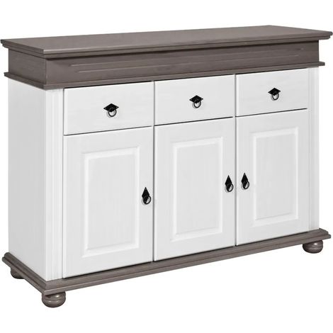 Credenza da Cucina in Legno Massello Bianco Grigio 3 Ante 3 Cassetti (1/5)