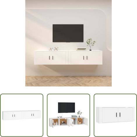 vidaXL Meuble tv mural bois - Meubles TV muraux 2 pcs blanc 100x34,5x40 cm (1/5)