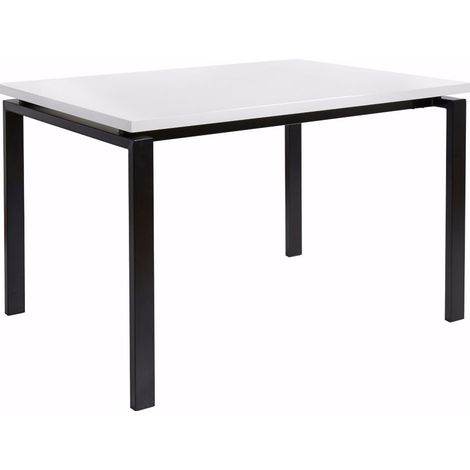 SabineTable à manger en mélaminé blanc brillant 6 personnes L120 (1/3)